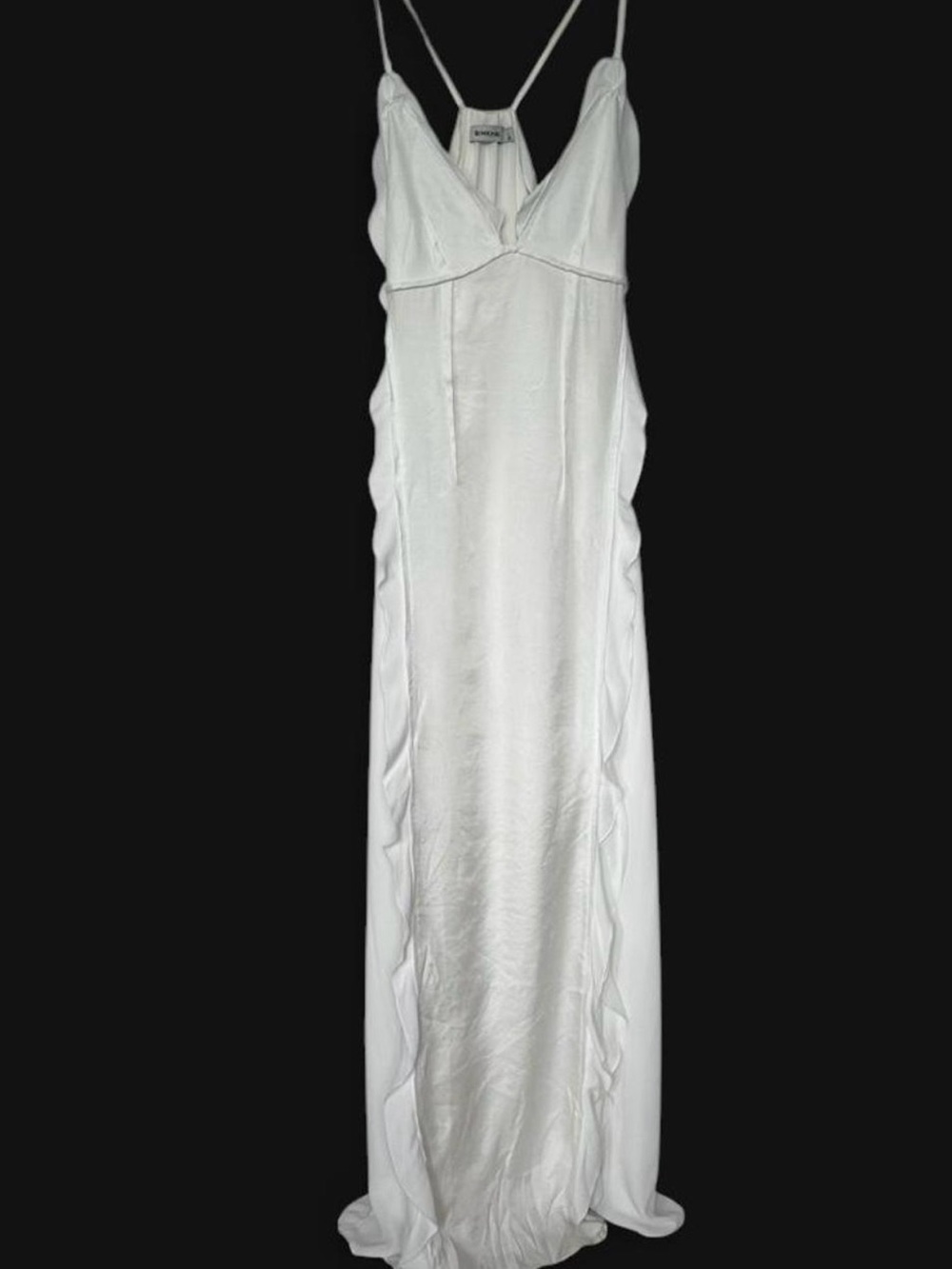 Simkhai White Slip Maxi Dress with Scalloped Sides and ruffles